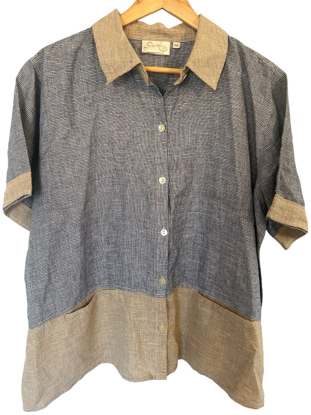 PAPER LACE Linen Lagenlook Button Down Shirt Lightweight Folk Art Top W OS